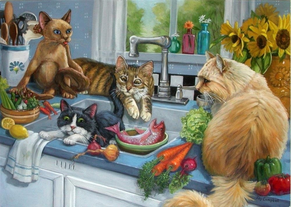 Жизнь кошечек. Коты художники Джой Кэмпбелл. Джой Кэмпбелл (Joy Campbell). Американская художница Джой Кэмпбелл. Джой Кэмпбелл -художник котов.